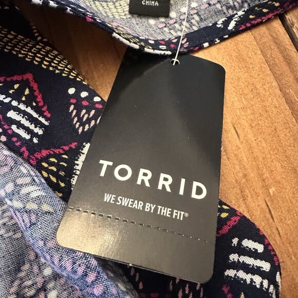 Torrid Geo Print Tank Dress Challis Size 00 Open Bow Back - Picture 8 of 14